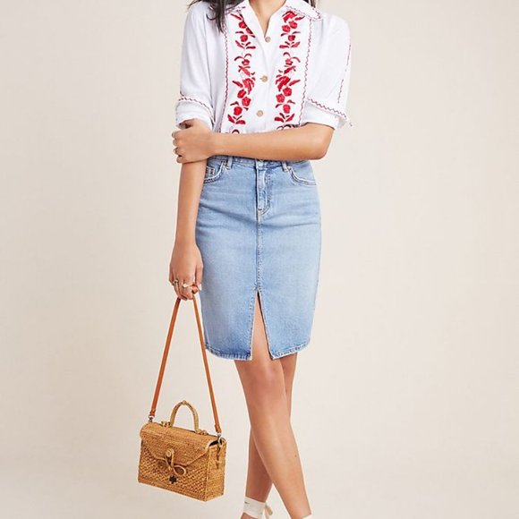 Pilcro Classic Denim Pencil Skirt - Picture 1 of 12